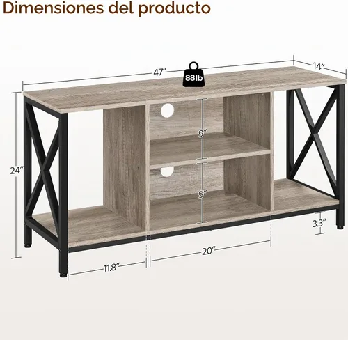 Vista 3 de Yaheetech Soporte de TV Industrial para TV de 55 Pulgadas, Mesa de Centro de Entretenimiento y Consola de Medios con Almacenamiento Abierto para Gris