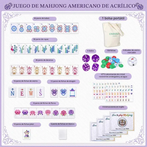 Vista 4 de Juego de azulejos Mahjong americanos de acrílico 160 (morado)