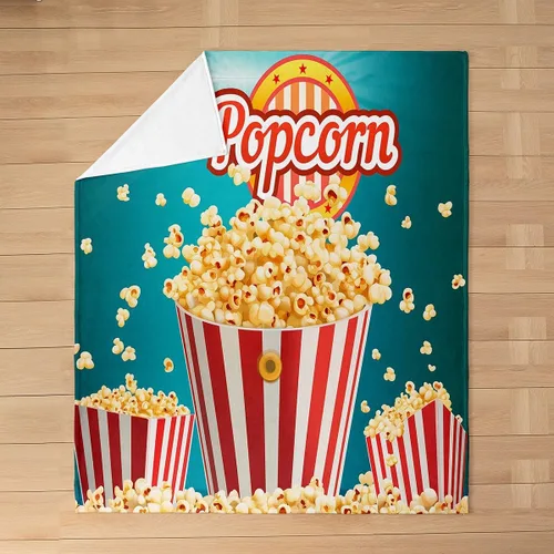 Vista 3 de Manta de felpa con diseño de palomitas de maíz, para niños, niñas, adolescentes, cine para todas las estaciones, manta de cama transpirable a