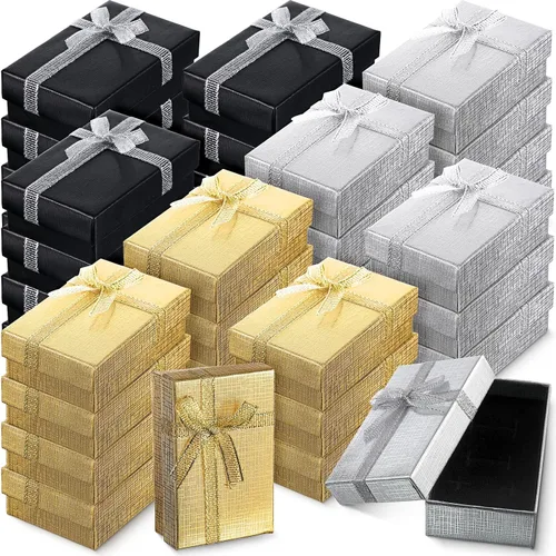 Vista 8 de Kenning Juego de 36 cajas de regalo de joyería, pequeñas cajas de regalo a granel con tapas, lazo de cinta para anillos, aretes, pulsera, collar