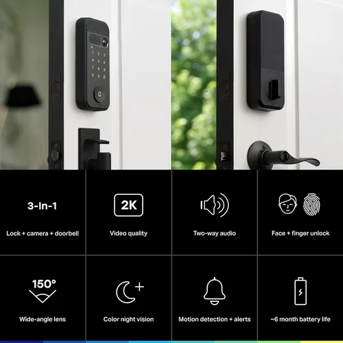 Vista 3 de myQ Smart Access Starter Kit: Secure View™ Smart Lock 3 en 1 + teclado de video para puerta de garaje + kit adaptador + timbre myQ, códigos PIN
