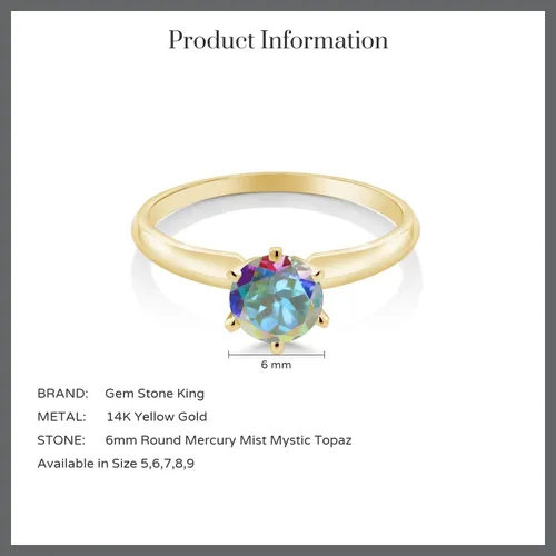 Vista 56 de Anillo de compromiso solitario con piedra preciosa redonda de oro amarillo de 14 quilates de 0.236 in para mujer Ajuste clásico de 6 puntas