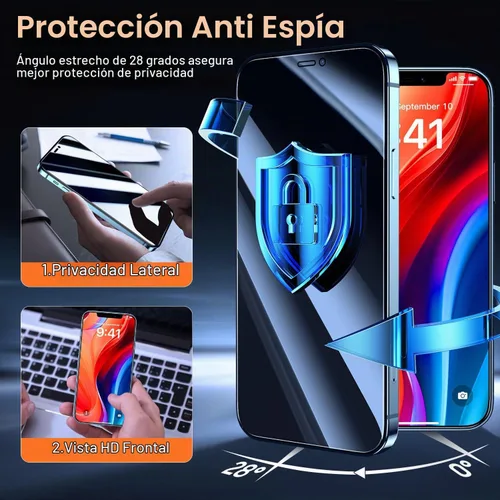 Vista 2 de UniqueMe - Protector de pantalla con filtro de privacidad para iPhone 12 Pro Max - [Resistente a roturas de grado militar y dureza 9H+] Protector