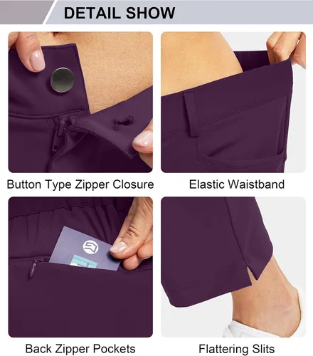 Vista 5 de Pantalones de golf para mujer con bolsillos con cremallera, pantalones elásticos 78, pantalones deportivos casuales para el trabajo, pantalones