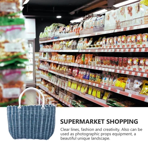 Vista 7 de Bolsa de plástico tejida para el mercado, bolsa de compras reutilizable con asa, bolsas de frutas y verduras, bolsa de playa grande para el hogar