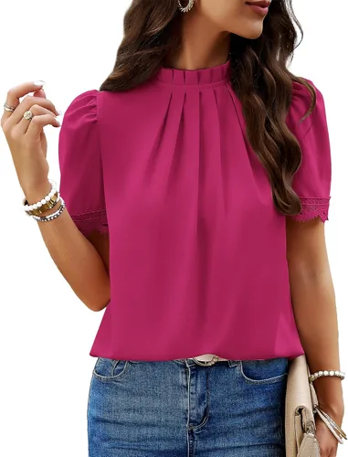 Vista 13 de BTFBM Blusas de cuello alto falso para mujer, elegantes y casuales Verde oscuro