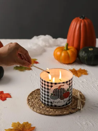 Vista 6 de Vela de calabaza, regalo de velas de Acción de Gracias, vela de otoño, vela perfumada con especias de calabaza, 3 mechas grandes, 14 onzas
