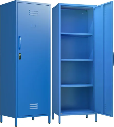Vista 12 de Armario de almacenamiento de metal con puertas y estante, gabinetes de almacenamiento para oficina, aparador para oficina, sala de estar, comedor
