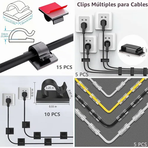 Vista 5 de ELII - Kit de gestión de cables de 328 piezas, 8 soportes magnéticos para cables, 69 clips para cables