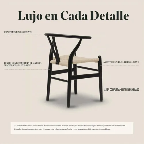 Vista 5 de Poly & BARK Weave Sillas de Comedor – Sillas de Comedor Wishbone Modernas de Mediados de Siglo con Brazos, Marco de Madera Maciza, Uso en Interiores