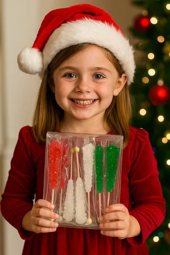 Vista 31 de Palitos clásicos de caramelo de roca, caramelos de roca de azúcar en cristal, envueltos individualmente (Paquete de 12, Niña bebé