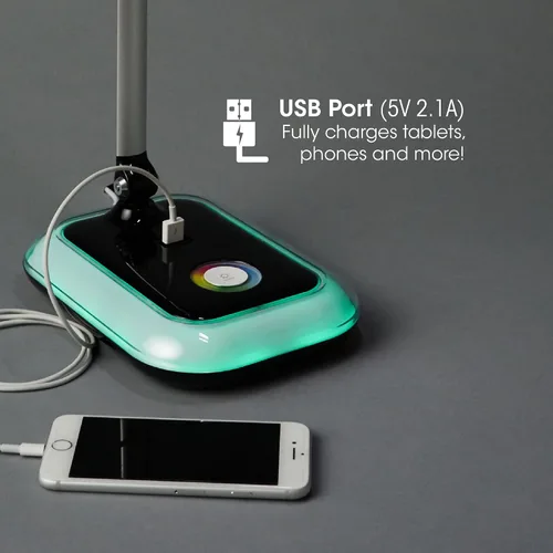 Vista 5 de OttLite Lámpara de escritorio LED Glow con puerto de carga USB, portátil, ajustable, luz de escritorio, color negro