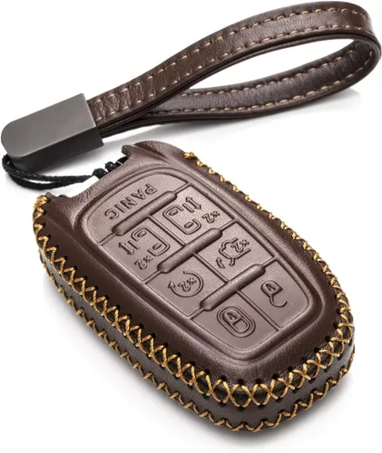 Vista 7 de Vitodeco Funda protectora de cuero genuino para llavero inteligente con clip de cuero compatible con Chrysler Pacifica 2017 - 2026 (7 botones, negro)