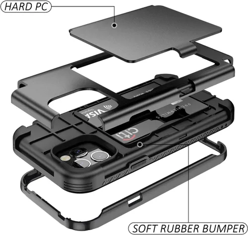 Vista 4 de WeLoveCase Defender - Funda tipo cartera compatible con iPhone 12/12 Pro 2020, tarjetero y espejo oculto, tres capas a prueba de golpes, resistente