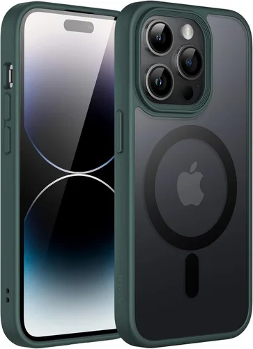 Vista 28 de JETech Funda magnética mate para iPhone 14, color negro Compatible con MagSafe, parte trasera mate translúcida, protección delgada a prueba