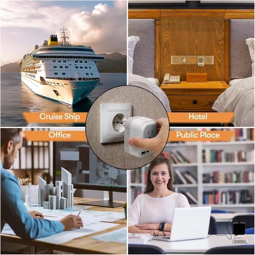 Vista 12 de Convertidor de voltaje de 220 V a 110 V de EE. UU. a Europa con 2 puertos USB A y 2 puertos USB C de carga rápida, convertidor de corriente