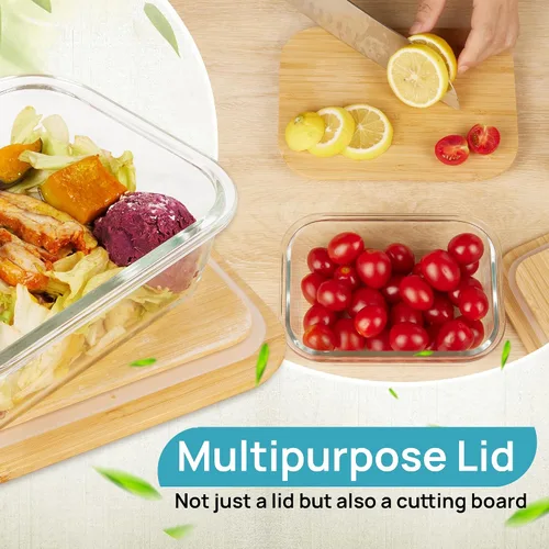Vista 2 de Vtopmart Recipientes de vidrio para almacenamiento de alimentos con tapas de bambú, paquete de 4 recipientes de vidrio para preparación de comidas