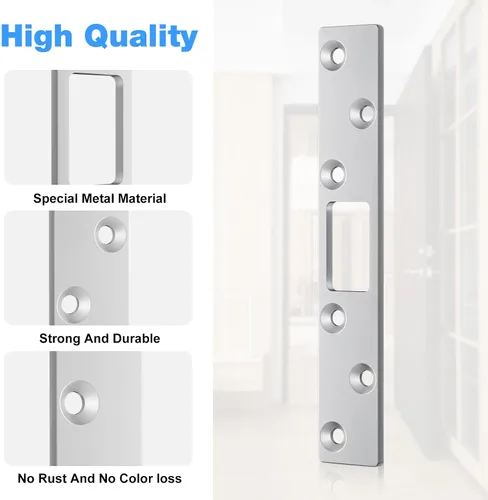 Vista 5 de Deadbolt Armor - Placa de golpeo extendida de 6 pulgadas para puerta residencial resistente, paquete de 3 (plateado)