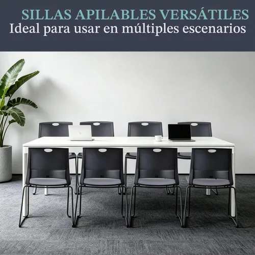 Vista 7 de Juego de 4 sillas apilables negras, sillas de plástico para sala Negro