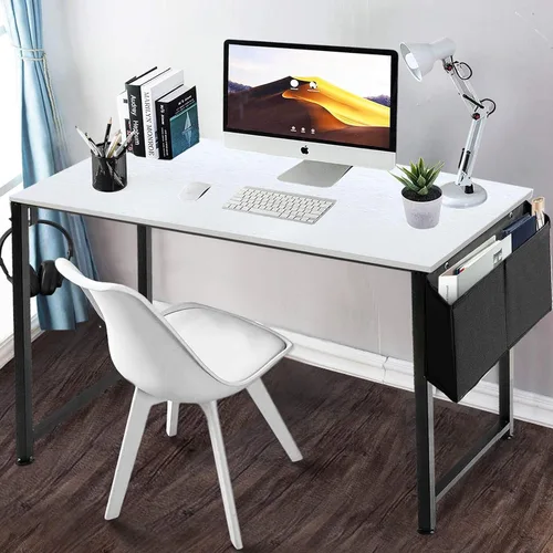 Vista 2 de Lufeiya Escritorio de computadora blanco para espacios pequeños, oficina en casa, 39 pulgadas, moderno escritorio de estudio para PC con gancho