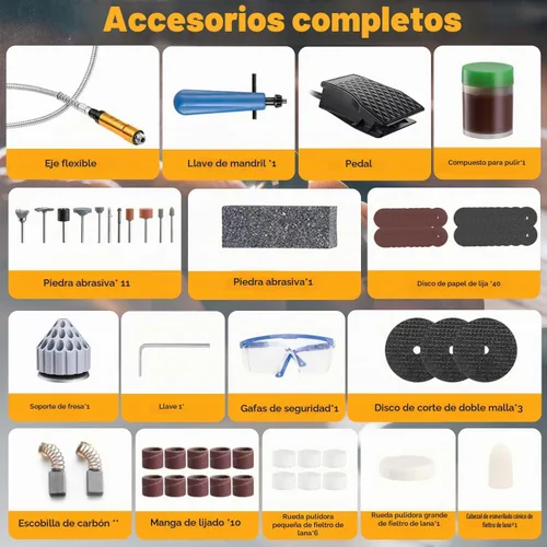 Vista 9 de DZQ Amoladora de eje flexible de 380 W con pedal de pie, kit de herramientas rotativas de 500 a 20,000 RPM con portabrocas de 3 mandíbulas y 83