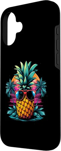 Vista 2 de iPhone 16 Vintage Pineapple With Sunglasses 70s 80s Vaporwave Hawaiian Case