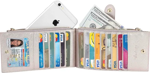 Vista 3 de Travelambo RFID Billetera de mujer con varios compartimientos para varias tarjetas con bolsillo con cierre, talla única
