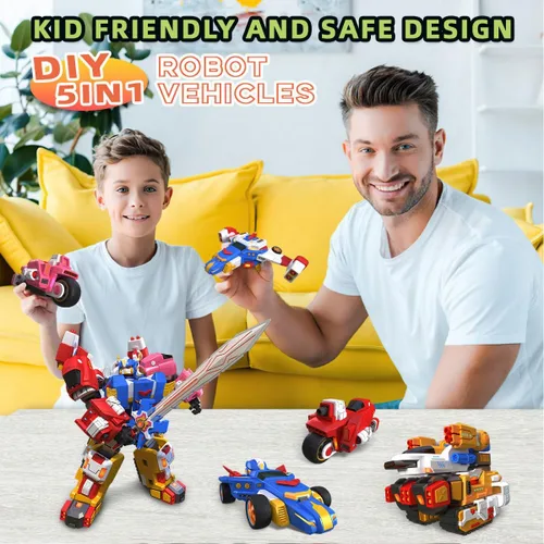 Vista 6 de Wenbeier Juguete robot de coche 5 en 1 para niños, figura de acción, juguetes de deformación, incluye Go Kart, motocicleta, avión, tanque, juguete