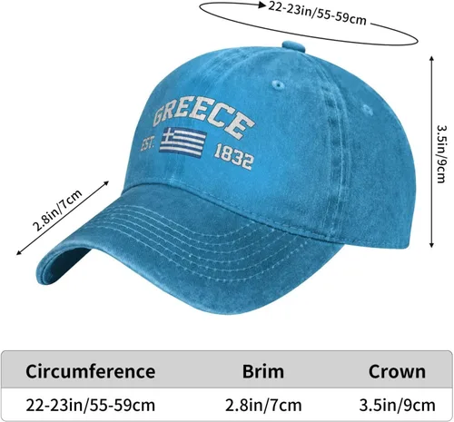 Vista 5 de Gorra de béisbol con bandera de Grecia, vaquero, vintage, de algodón, unisex, patriótica, Azul