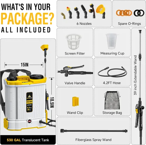 Vista 9 de Pulverizador de mochila a batería de 5.3 galones compatible con batería DeWalt de 20 V (no incluida), equipado con sistema de mezcla, rociador