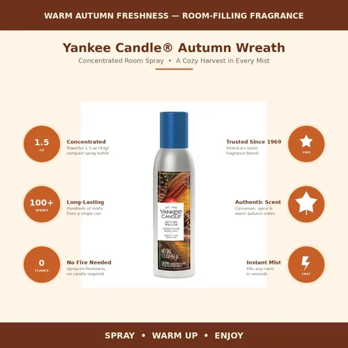 Vista 5 de Yankee Candle Ambientador concentrado en aerosol, eliminador de olores para el hogar, baño, corona de otoño, 1.5 onzas (paquete de 3)