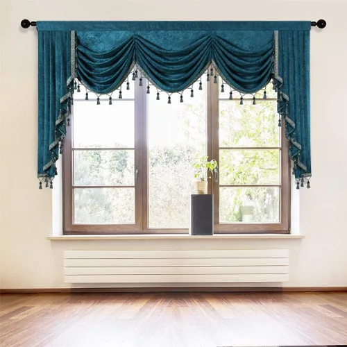 Vista 20 de ELKCA Cenefa de cortina de felpilla beige para ventana de sala de estar, cenefa de cascada para dormitorio, bolsillo para barra