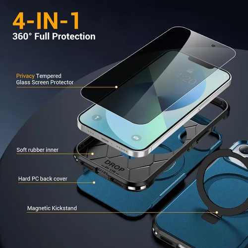 Vista 2 de jaroco Funda para iPhone 13, con [protector de pantalla de privacidad] [soporte magnético con patilla] [compatible con MagSafe], funda de teléfono