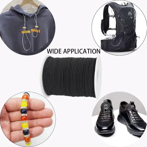 Vista 3 de Cordón elástico delgado negro de 2mm para hacer pulseras, cuerda elástica redonda de 129 pies, cordón para cuentas Pony, hilo elástico