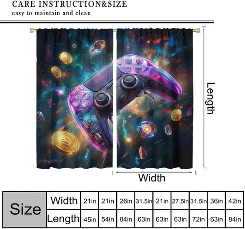 Vista 2 de Cortinas de juego Cool Space Galaxy Game Controller Tech Circuit Board Cosmic Rod Pocket Tratamientos de ventana para niños, dormitorio, habitación