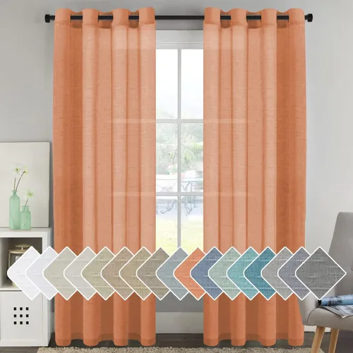 Vista 27 de H.VERSAILTEX Cortinas de lino de mezcla natural para sala de estar/cortinas de lino semitransparentes reductoras de luz de 54 pulgadas de largo