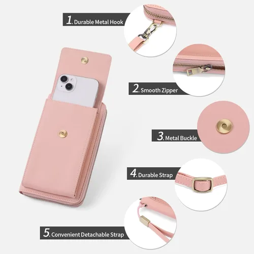 Vista 4 de SENDEFN Bolso cruzado pequeño para teléfono celular para mujer, de cuero, con múltiples ranuras para tarjetas