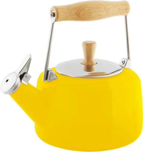 Vista 13 de Chantal SVEN - Tetera silbante esmaltada sobre acero con mango de madera natural, 1.4 cuartos de galón (negro 2)