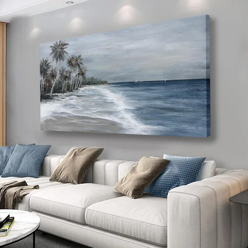 Vista 9 de Arte de pared de árbol de la vida, cuadro de árbol azul, decoración de pared, obra de arte enmarcada, lienzo abstracto, pintura de la naturaleza