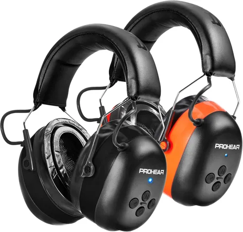 Vista 8 de PROHEAR Auriculares de protección auditiva Bluetooth 5.0 037 con batería recargable de 1100 mAh, 25 dB NRR de reducción de ruido con tiempo de negro