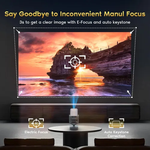 Vista 4 de Mini proyector portátil con WiFi 6 y Bluetooth 5.2 Android, soporte 1080P 4K con aplicaciones integradas, 200 lúmenes ANSI, corrección Keystone