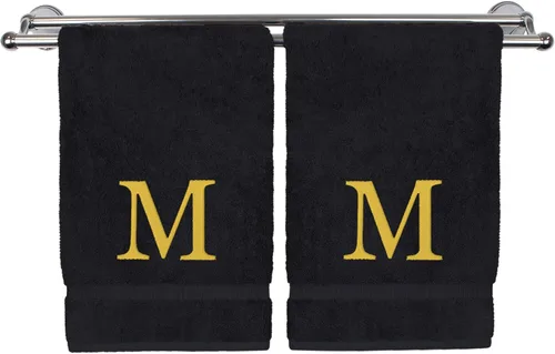Vista 152 de Toalla de mano monogramada, regalo personalizado, juego de 2 - Toalla bordada con letra de bloque dorada - Extra absorbente 100% algodón turco