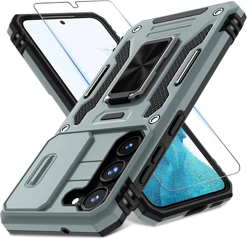 Vista 16 de DEERLAMN Funda para Samsung Galaxy S23 con Cubierta Deslizante para Cámara + Protector de Pantalla (2 Paquetes), Soporte de Anillo Giratorio