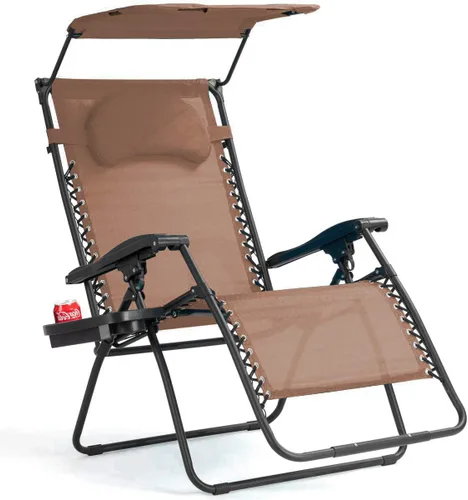 Vista 9 de Goplus Sillas Zero Gravity, Silla de jardín plegable y reclinable extra grande con toldo y soporte para tazas, Silla reclinable plegable ajustable