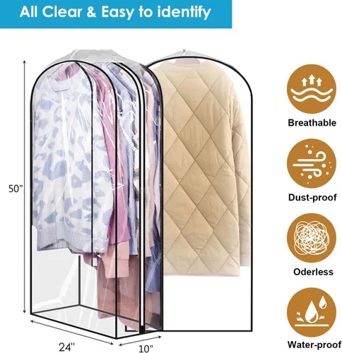 Vista 3 de Perchas transparentes de 40 pulgadas con cremallera lateral lisa, bolsas impermeables con refuerzo de 10 pulgadas para camisas, abrigos, vestidos