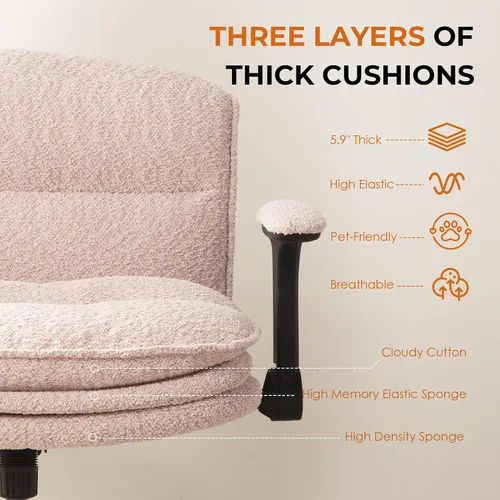 Vista 4 de Dowinx Silla cruzada con brazos y ruedas abatibles ajustables, cómodo sillón ergonómico de escritorio de oficina con cojines de 3 capas, silla