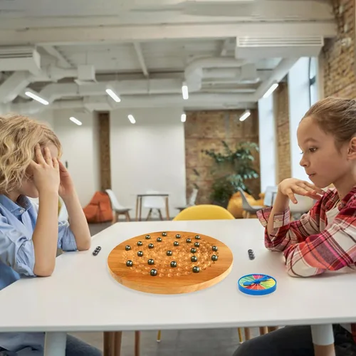 Vista 4 de Juego de ajedrez magnético, juego de mesa de madera dura de doble cara con 30 bolas magnéticas, desarrolla inteligencia, ejercicio cerebral