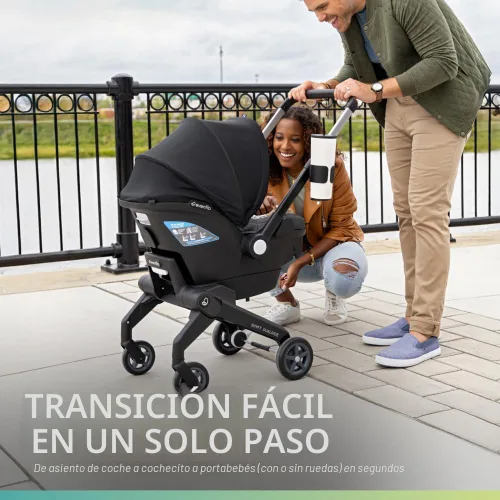 Vista 4 de Evenflo Shyft DualRide Combo de Asiento de Coche Infantil y Cochecito con Almacenamiento Carryall (Gris Boone)