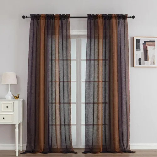 Vista 2 de OWENIE Cortinas transparentes degradadas para dormitorio, sala de estar, 96 Morado y dorado