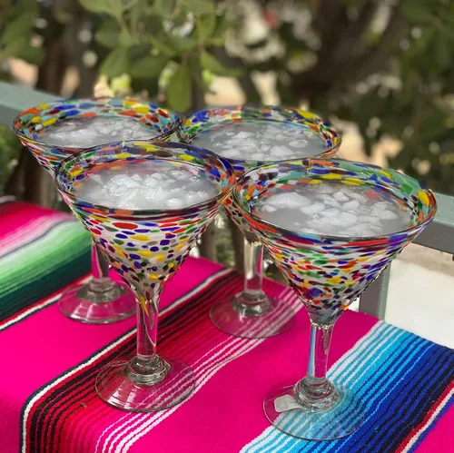 Vista 2 de Juego de 4 vasos de Margarita modernos soplados a mano - Confetti Rock (12 onzas)